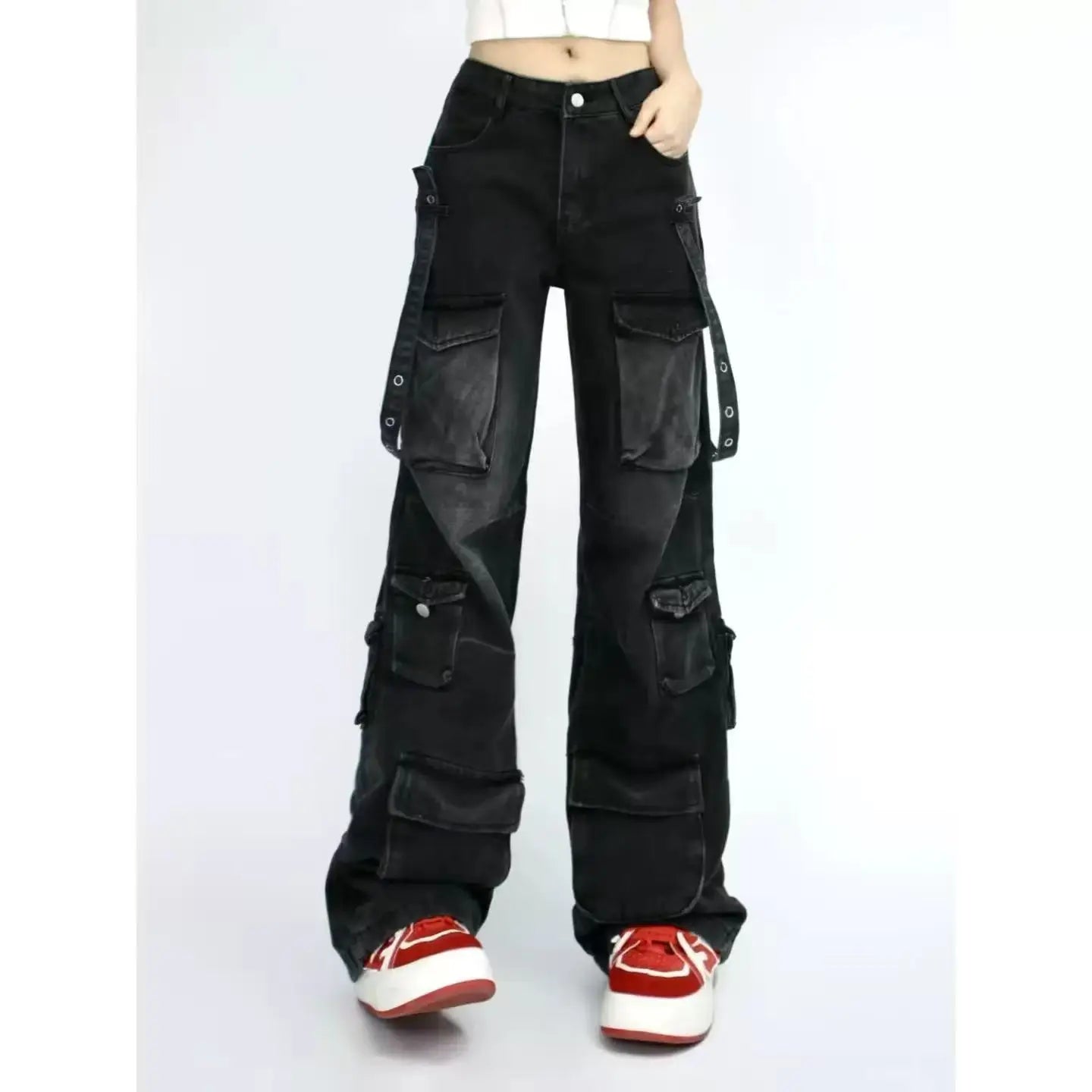 2025 Y2K European and American Harajuku Wide Loose Jeans Wide Legs Gothic Punk Multi-Pocket Hip-hop Washed New High Street Y2k