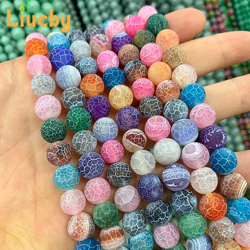 Cuentas de Ágata Agrietada Multicolor Hechas a Mano - Redondas para Bisutería DIY