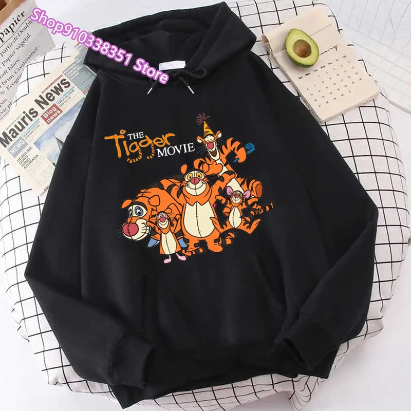 Sudadera con Capucha Mujer Película Tigger Harajuku Pullovers Tops Casuales Cuello Redondo Estampado Winnie The Pooh Manga Larga