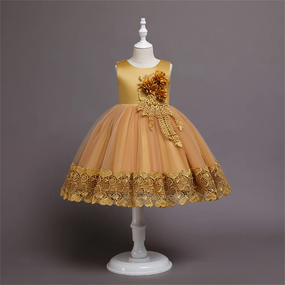 Vestido Princesa Niña sin Mangas | Encaje con Lazos | Comunión y Ocasiones Especiales