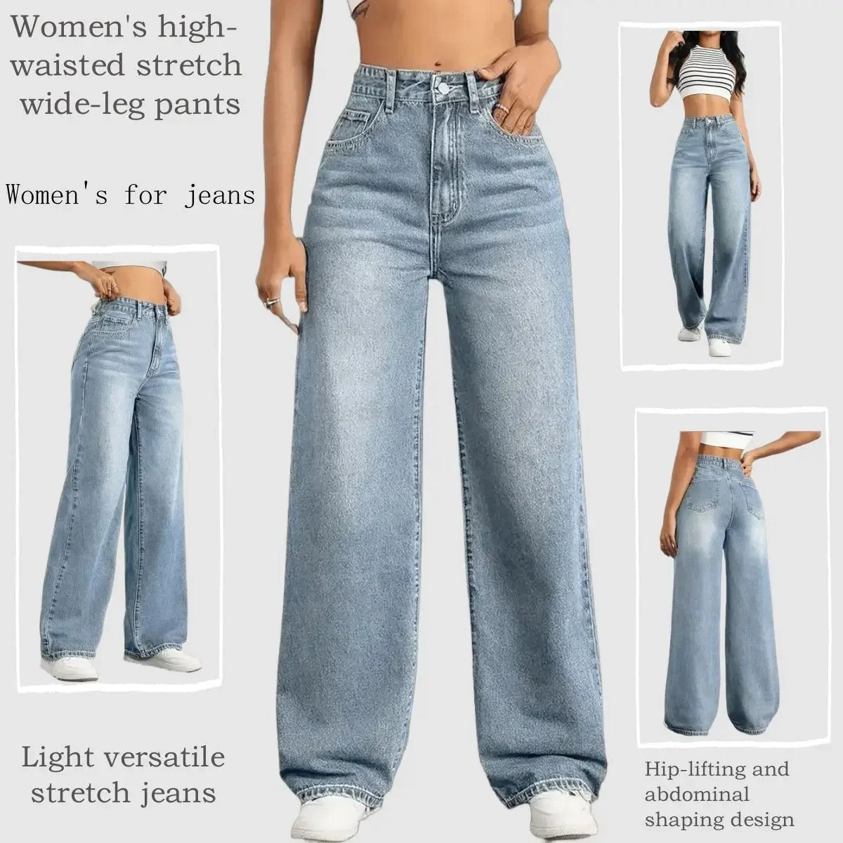 Y2k Jeans Jeans for Woman Classic Blue Elastic Straight Leg Simple Design Retro Style Stretchy Denim Trousers