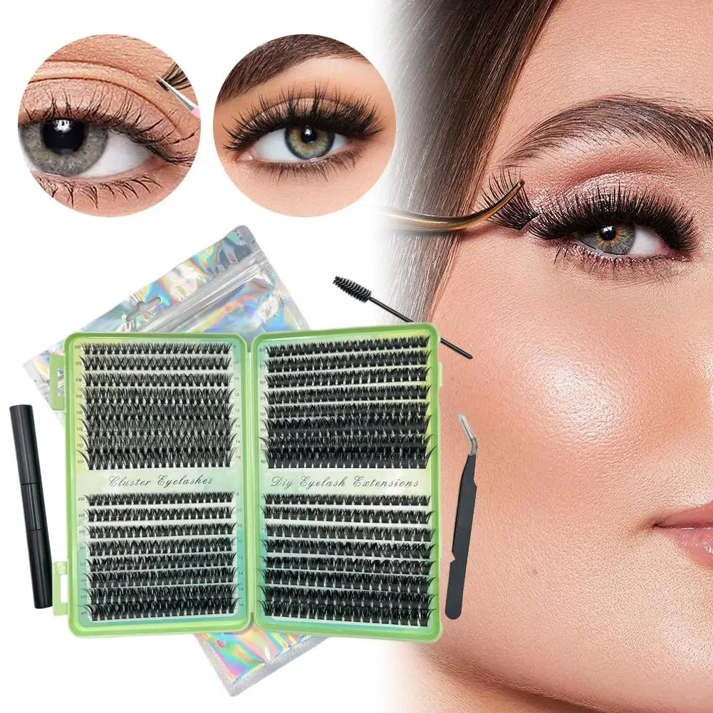 Kit DIY Extensiones Pestañas 50D-100D Clusters 8-16mm Individuales - Con Adhesivo y Sellador Maquillaje Ojos