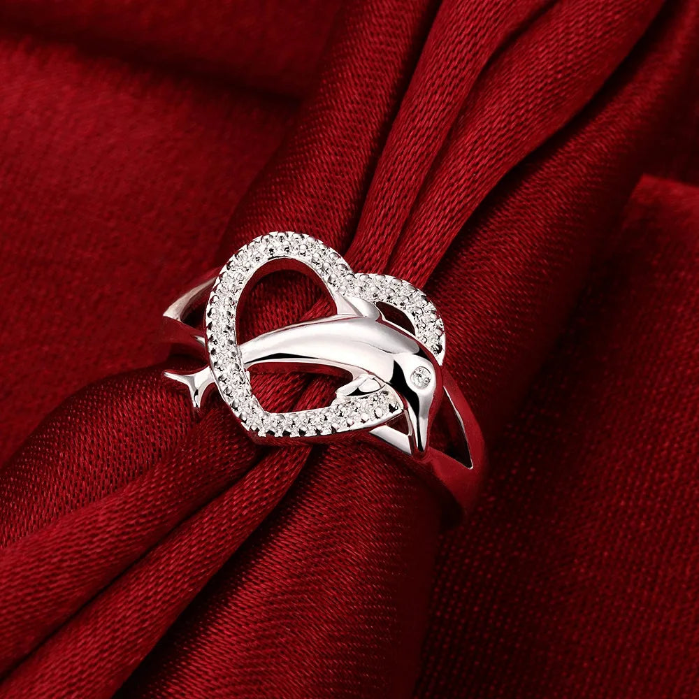 Anillo Delfines Corazón Plata 925 Pareja