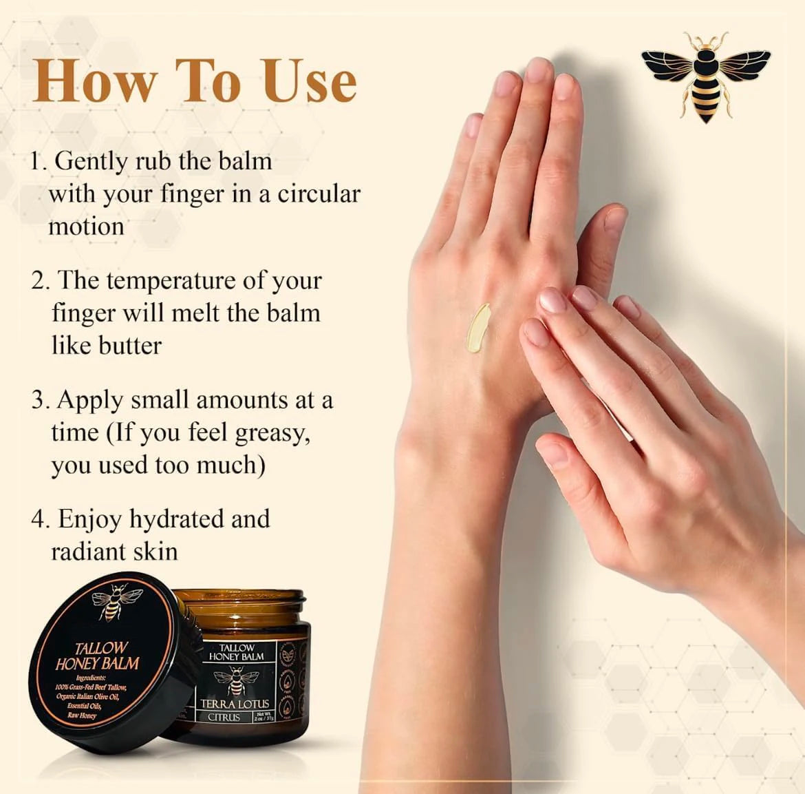 Tallow & Manuka Honey Cream 60g - Rich Nourishing Hydration, Repairs & Soothes Dry Skin, Protective Moisturizer