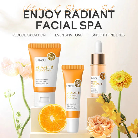 Set LAIKOU 3 Piezas – Crema Facial, Sérum y Contorno de Ojos Vitamina C, Sakura o Caracol Dorado