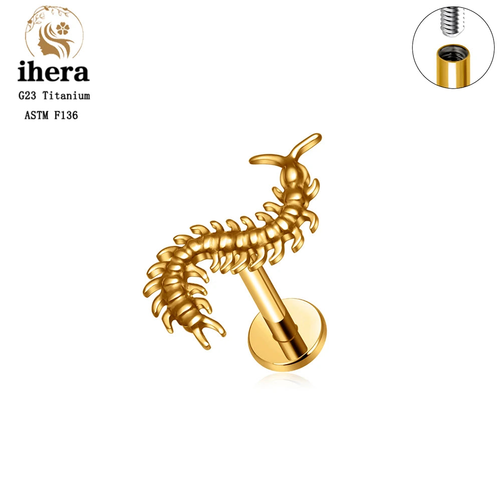 Piercing de Titanio 16G Gótico Ciempiés y Murciélago - Flat Back para Cartílago