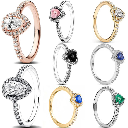 Anillos de Plata 925 con Corazón en Rosa, Azul, Verde y Negro - Joyería Fina