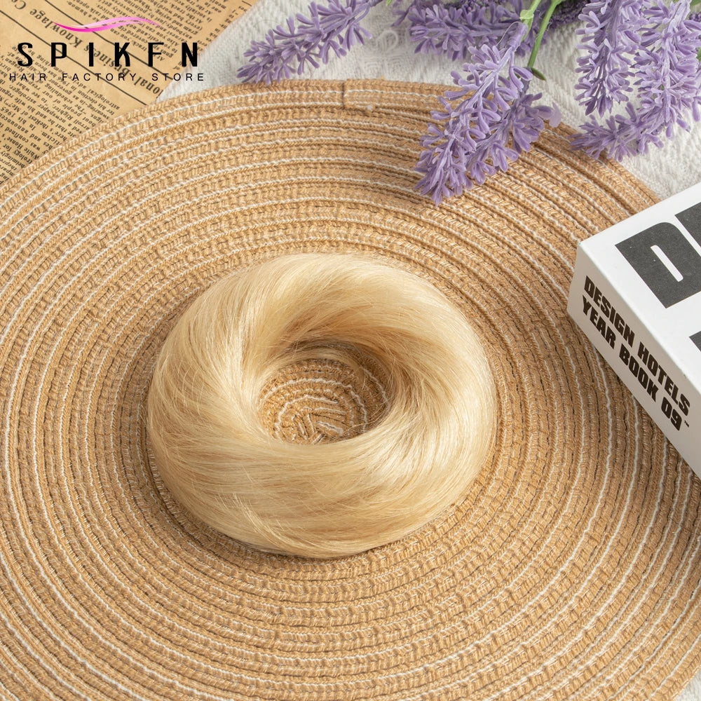 Moño Despeinado de Cabello Humano Remy – Scrunchie Liso con Banda Elástica | Extensión Cola de Caballo para Mujer