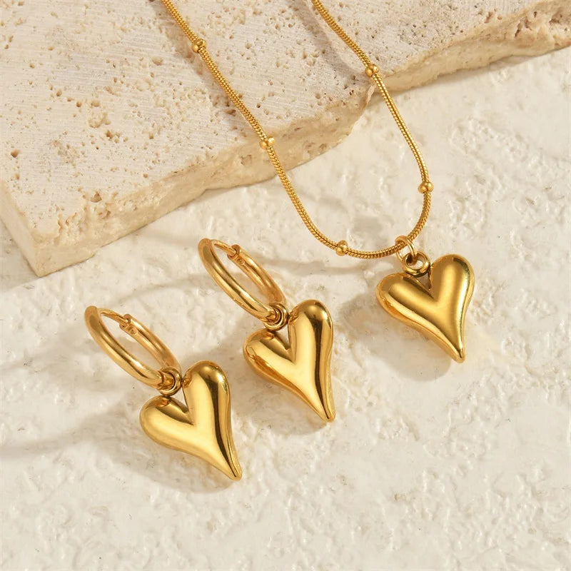Set Collar y Aretes Flor Estrella Corazón Acero Inoxidable Dorado para Mujer