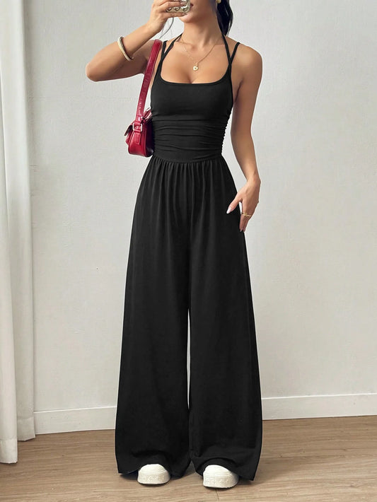 Jumpsuit Casual de Pierna Ancha con Tirantes | Moda Verano
