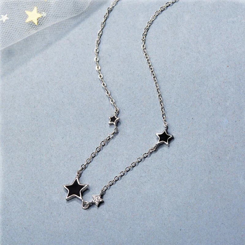 Collar Cadena Clavícula Estrella Pentágrama Zircón Plata 925 para Mujer