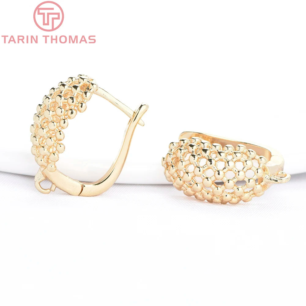4 Piezas Cierres para Aretes en Latón Malla Calada - Color Oro 24K para Bisuterí­a