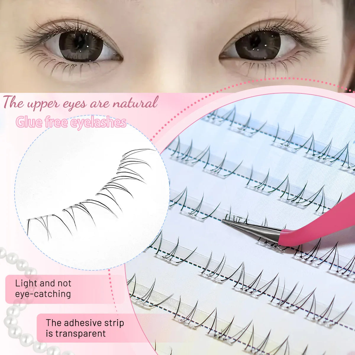 New Self-adhesive Lower False Eyelashes 48Cluster Stemless Natural Look Bottom Individual C-Curl Extension DIY Makeup Lashes