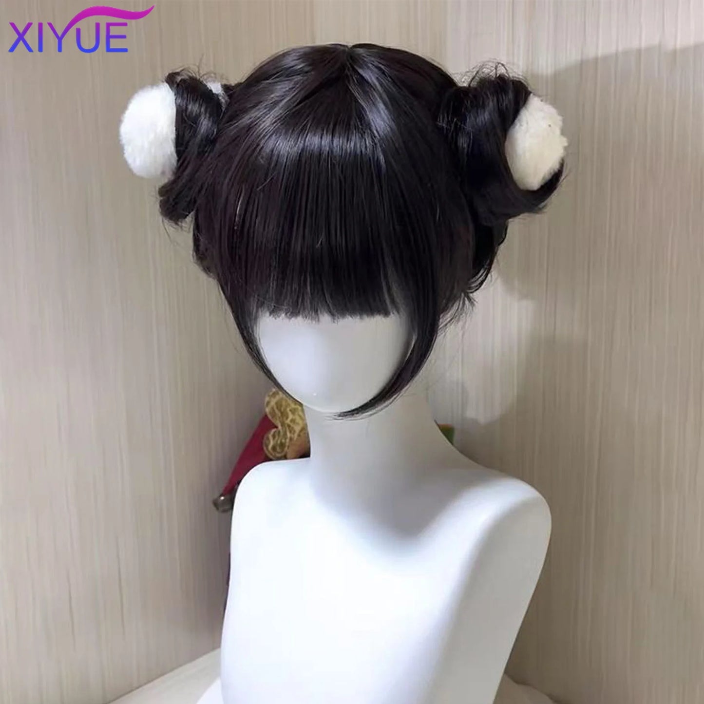 Peluca Sintética Corta con Dobles Coletas Rizadas y Flequillo – Estilo Lolita Cosplay