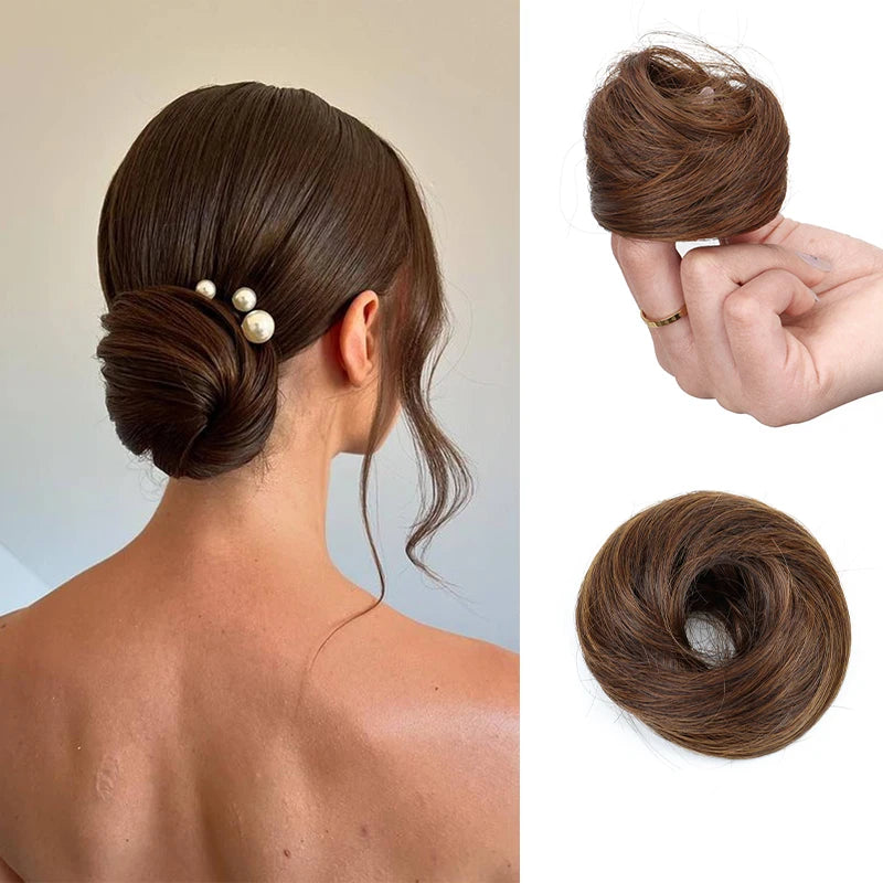 Moño de Cabello Sintético Liso y Corto – Chignon Resistente al Calor, Fácil de Usar | Accesorios para Mujer