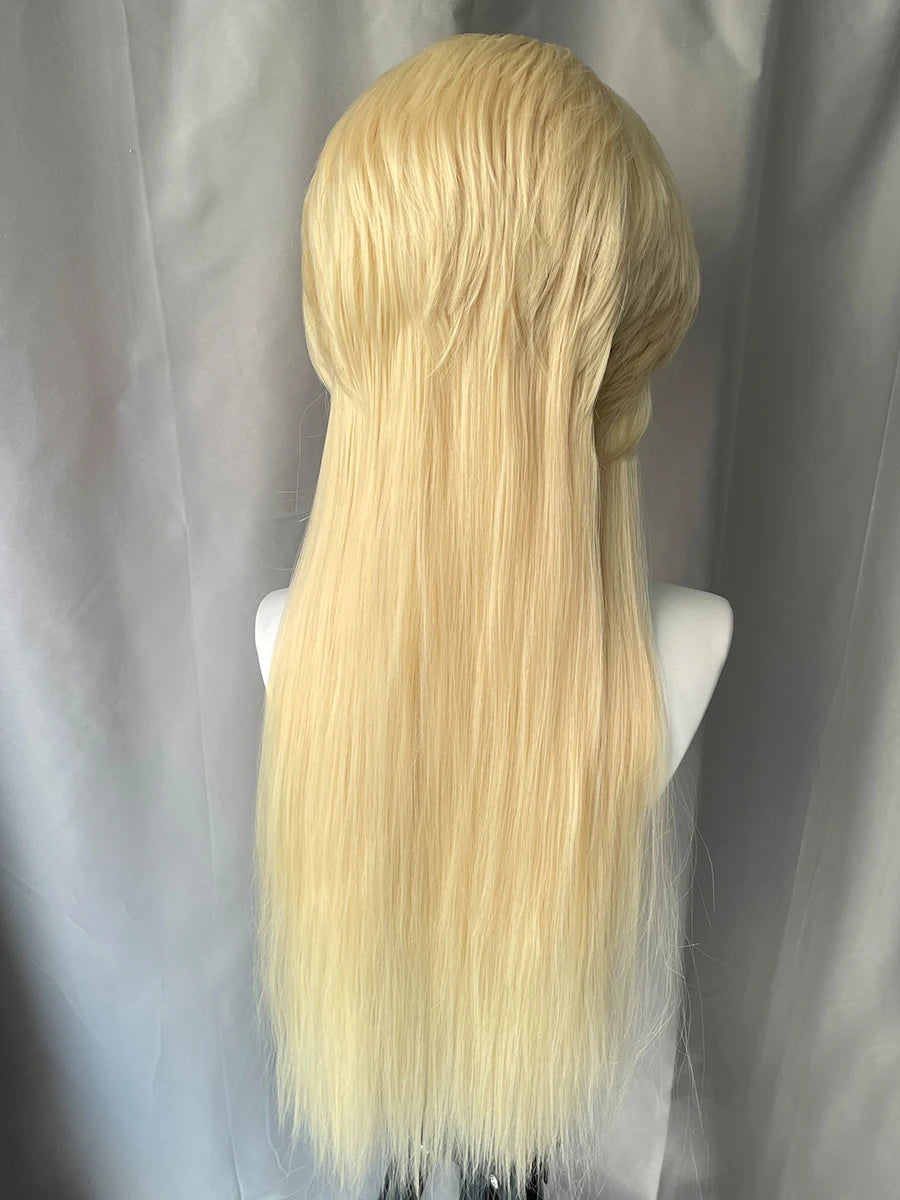 Peluca Mullet Larga Rubio Platino 613 – Frontal de Encaje 13x4 Sintética para Cosplay y Halloween