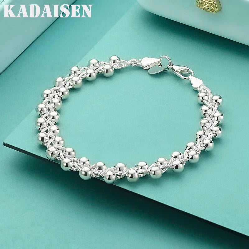 Pulsera Trenzada Cuentas Cadena Plata 925 para Mujer