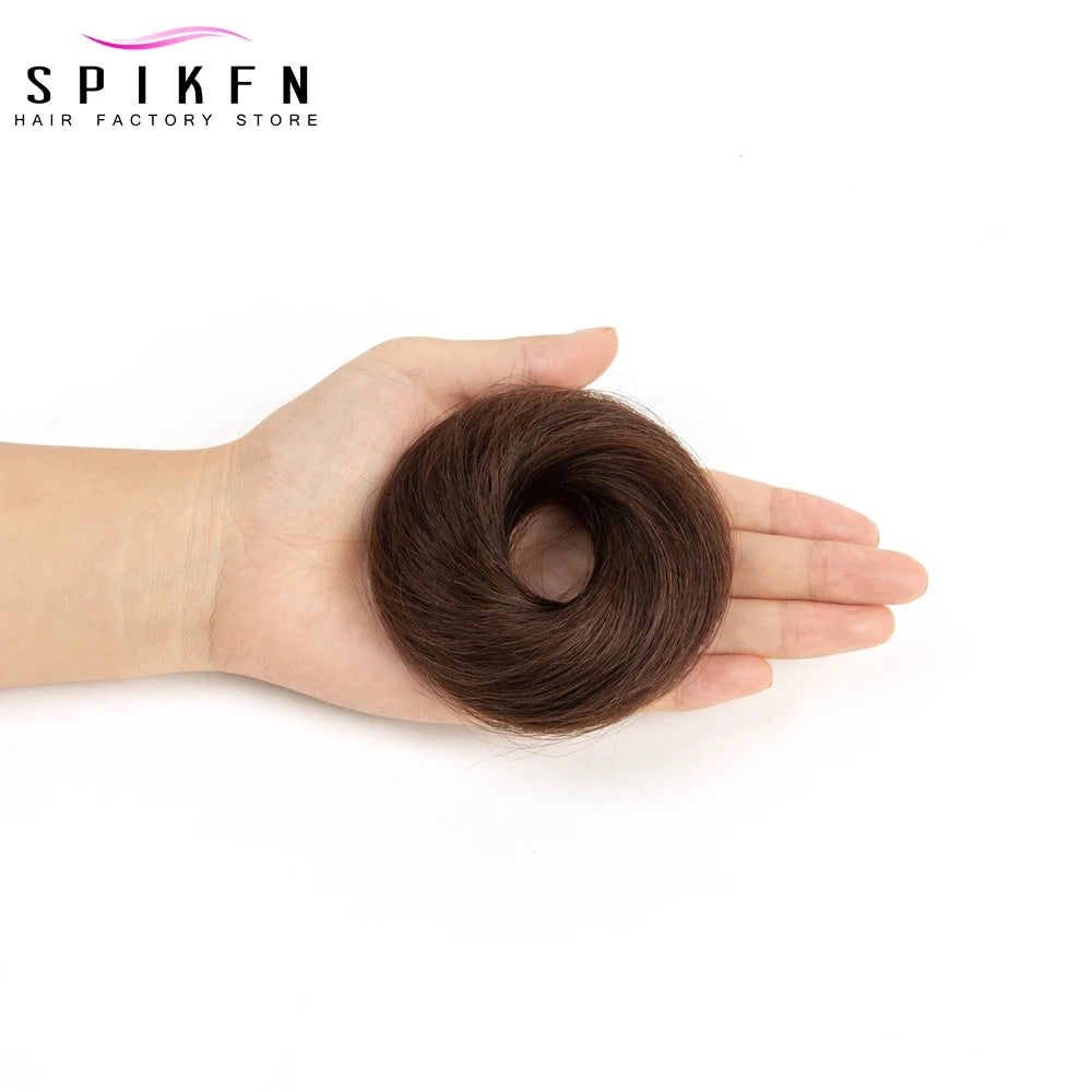 Moño Despeinado de Cabello Humano Remy – Scrunchie Liso con Banda Elástica | Extensión Cola de Caballo para Mujer