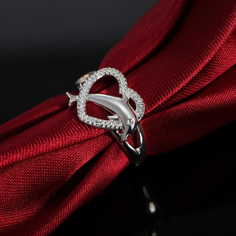 Anillo Delfines Corazón Plata 925 Pareja