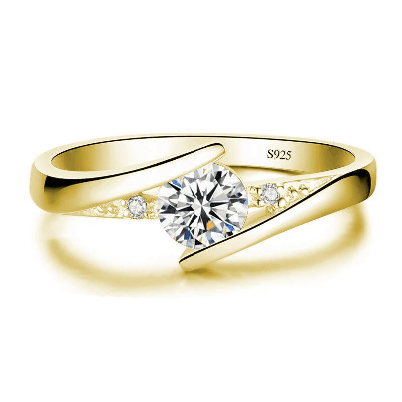 Anillo Elegante Zircon Blanco Dorado para Mujer