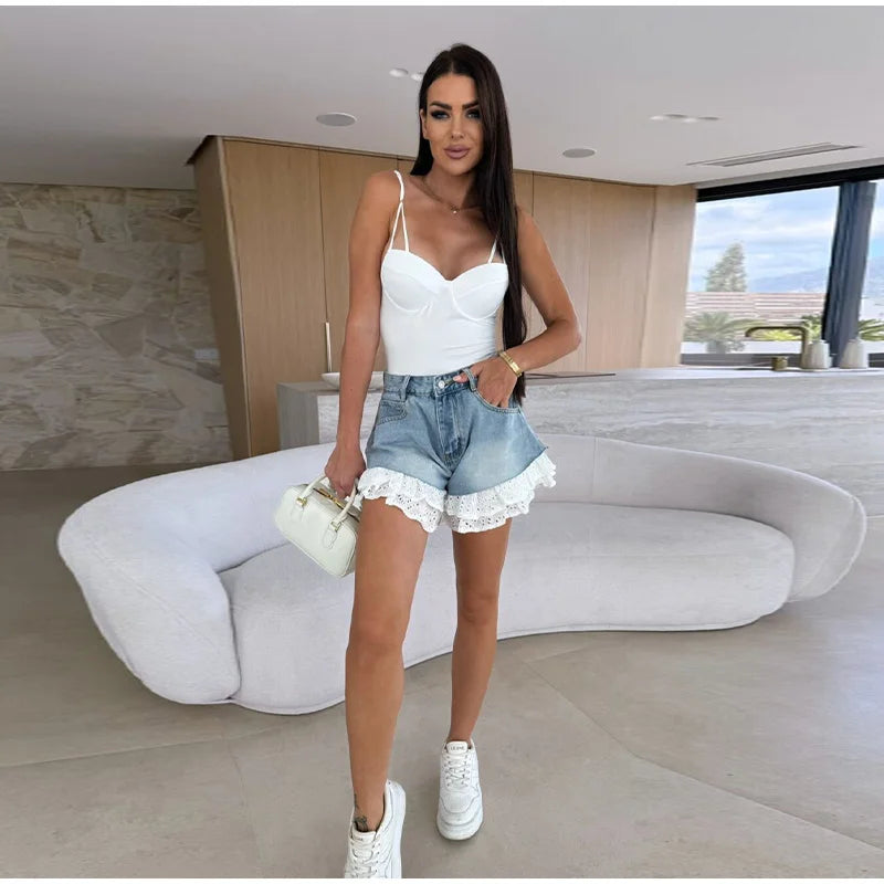 Front Bodycon 2026 Summer EdgyLeopard Rivet Star Embellished Denim Shorts Botton Women Bottoms Fashion Wild Casual Daily Shorts