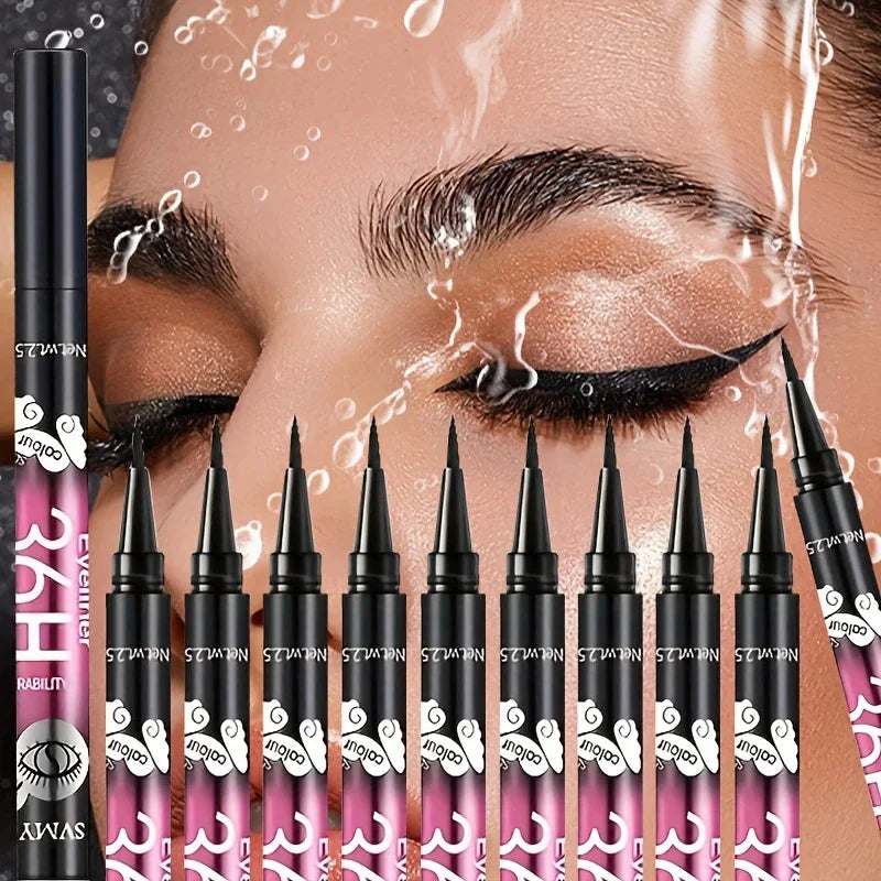 Set 12 Delineadores Líquidos Negros Waterproof Larga Duración - Maquillaje Ojos Profesional Mujer