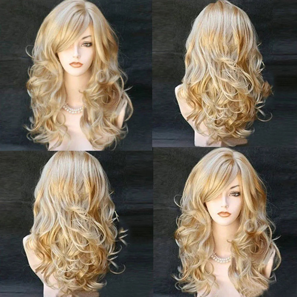Blonde Synthetic Wigs For Women Soft Long Wave Synthetic Wig Gloden Blonde High Temperature Wire Cosplay Drag Queen Wigs