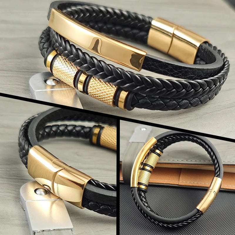 Pulsera de Cuero Punk Rock para Hombre - Estilo Clásico con Cierre Magnético