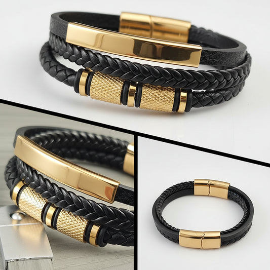 Pulsera de Cuero Punk Rock para Hombre - Estilo Clásico con Cierre Magnético