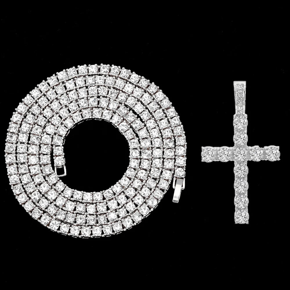 Collar Colgante Cruz Hip Hop con Cadena Tenis Zircon para Hombre y Mujer