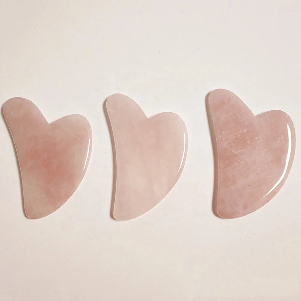 Set Gua Sha Cuarzo Rosa Natural + Rodillo Jade – Masaje Facial y Herramientas Skincare
