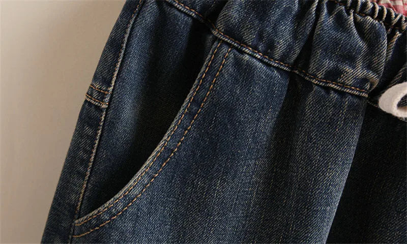 New Women Embroidery Retro Denim Jeans 2024 Spring Autumn High Waist Nine Points Cowboy Trousers Denim Harlan Pants Femme