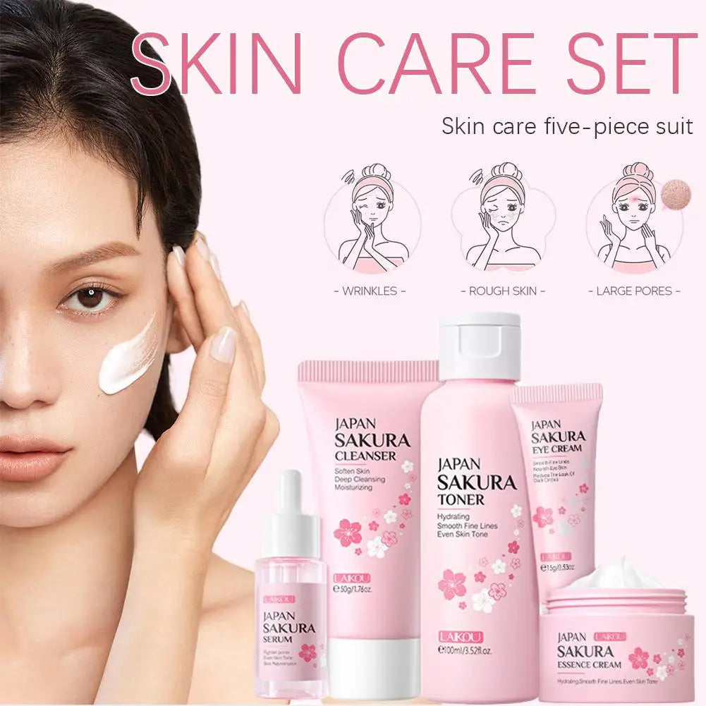 Set Sakura Cuidado Facial 5/6 Piezas – Crema, Sérum, Tónico, Limpiador y Contorno de Ojos