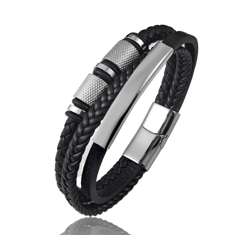 Pulsera de Cuero Punk Rock para Hombre - Estilo Clásico con Cierre Magnético