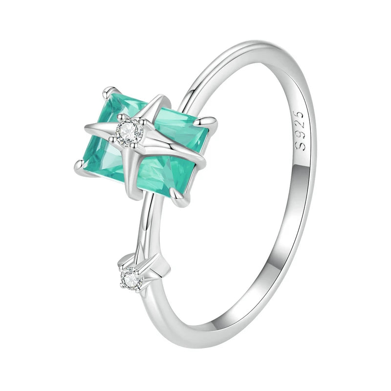 Anillo Doble Dedo Cristal Verde Plata 925 Ajustable para Mujer