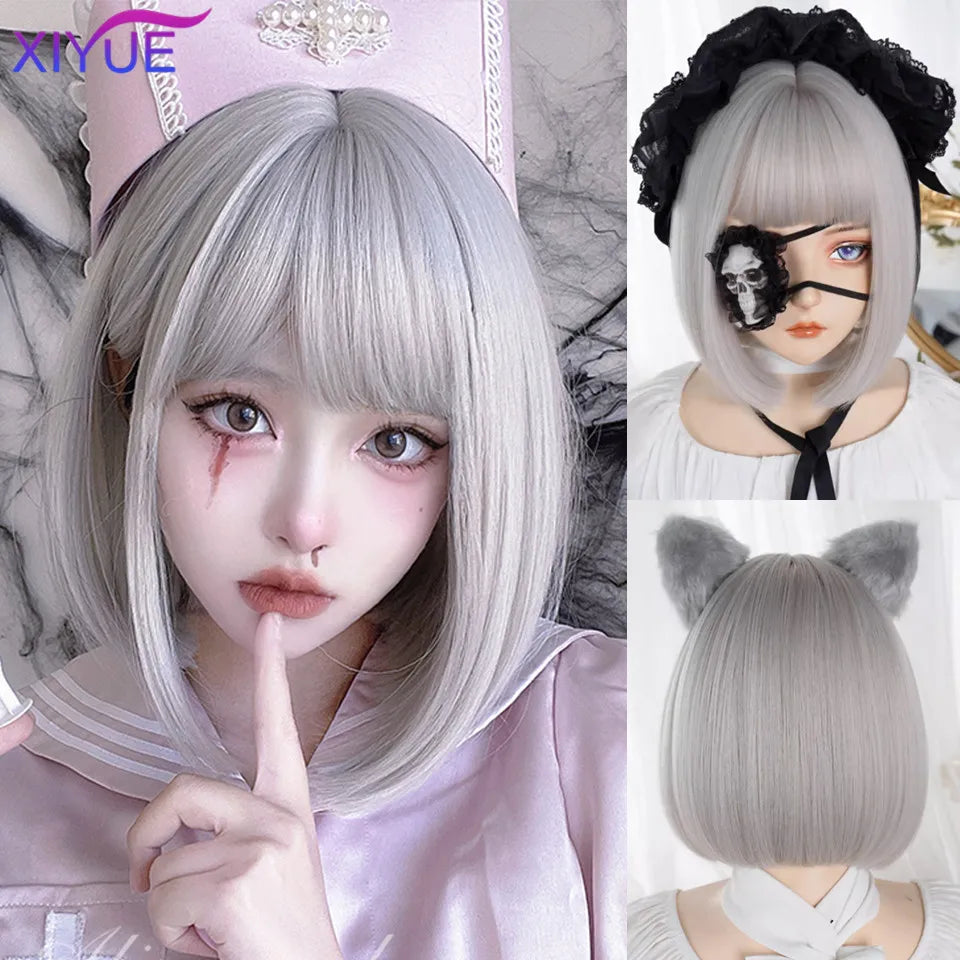 Peluca Sintética Corta con Dobles Coletas Rizadas y Flequillo – Estilo Lolita Cosplay