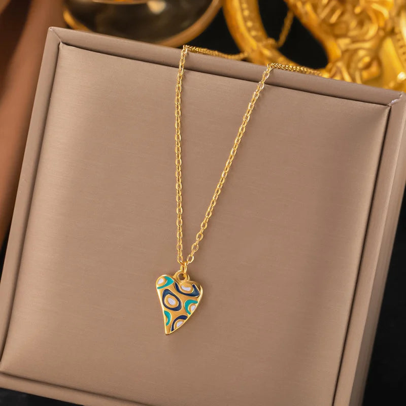 Set de 2 Piezas Aretes y Collar con Epoxi Colorido - Metal Dorado para Uso Diario