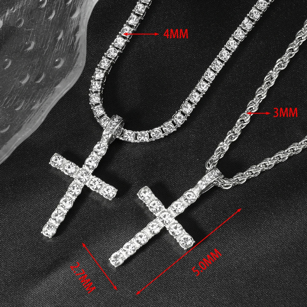 Collar Colgante Cruz Hip Hop con Cadena Tenis Zircon para Hombre y Mujer
