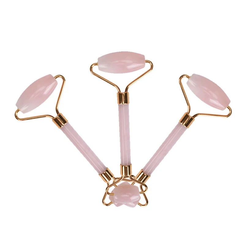 Set Gua Sha Cuarzo Rosa Natural + Rodillo Jade – Masaje Facial y Herramientas Skincare