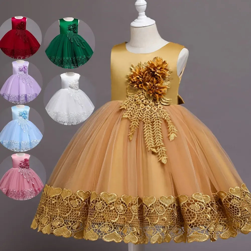 Vestido Princesa Niña sin Mangas | Encaje con Lazos | Comunión y Ocasiones Especiales