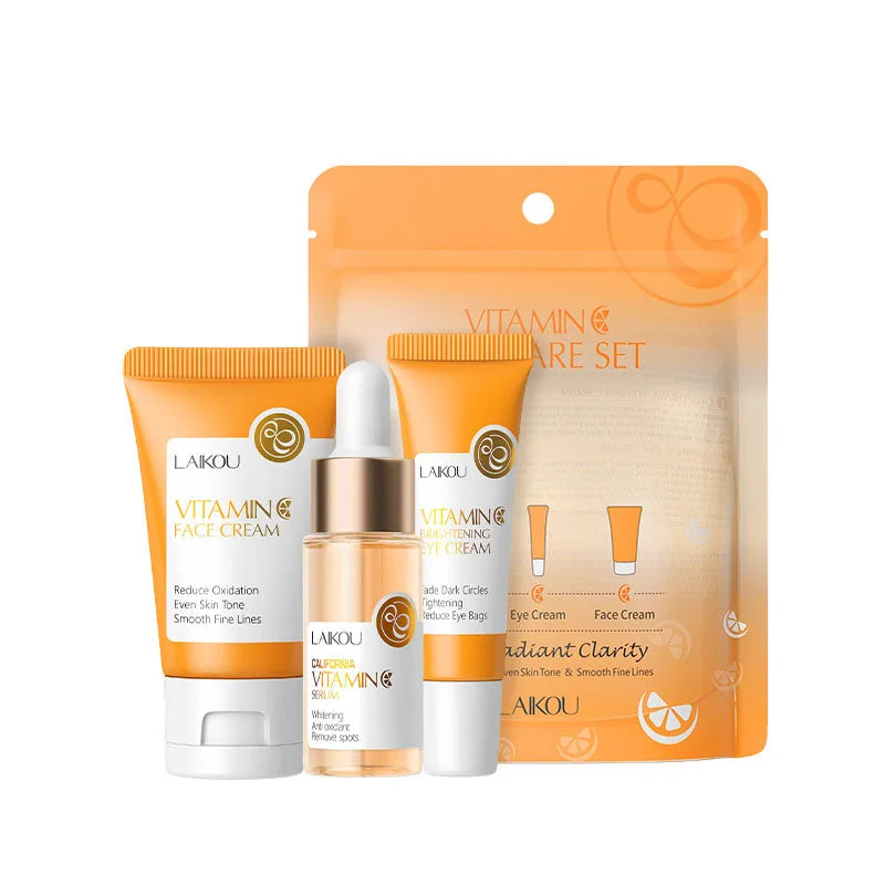 Set LAIKOU 3 Piezas – Crema Facial, Sérum y Contorno de Ojos Vitamina C, Sakura o Caracol Dorado