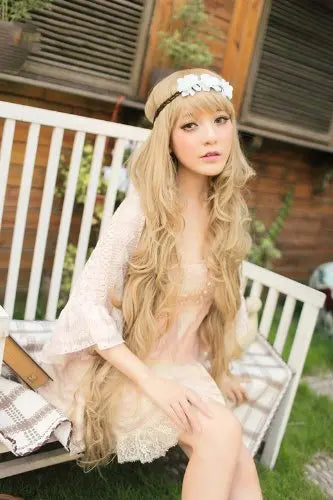 Peluca Rubia Larga Ondulada 100cm – Sintética para Cosplay, Fiesta y Halloween