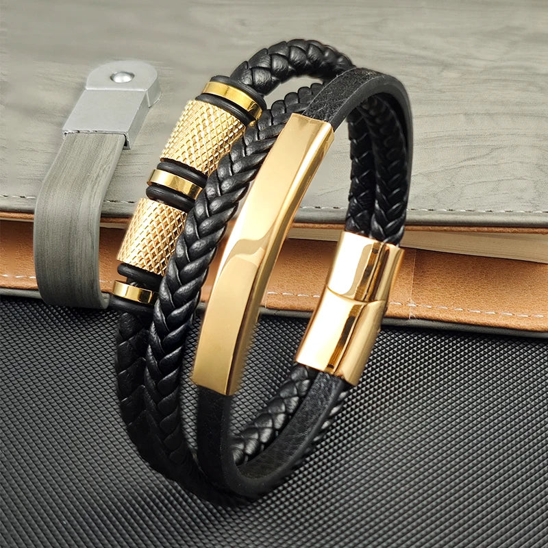 Pulsera de Cuero Punk Rock para Hombre - Estilo Clásico con Cierre Magnético