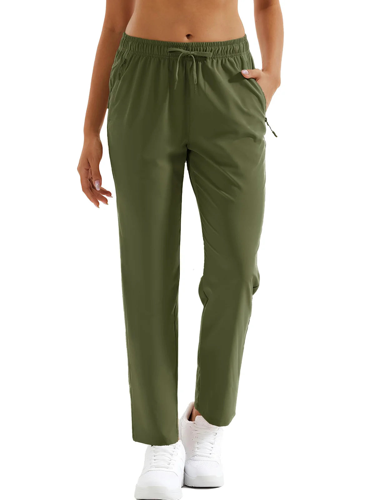 TACVASEN Pantalones de Senderismo para Mujer Secado Rápido Ligeros Resistentes al Agua Pantalones de Viaje con Bolsillos con Cierre Cintura Elástica Pantalones Golf