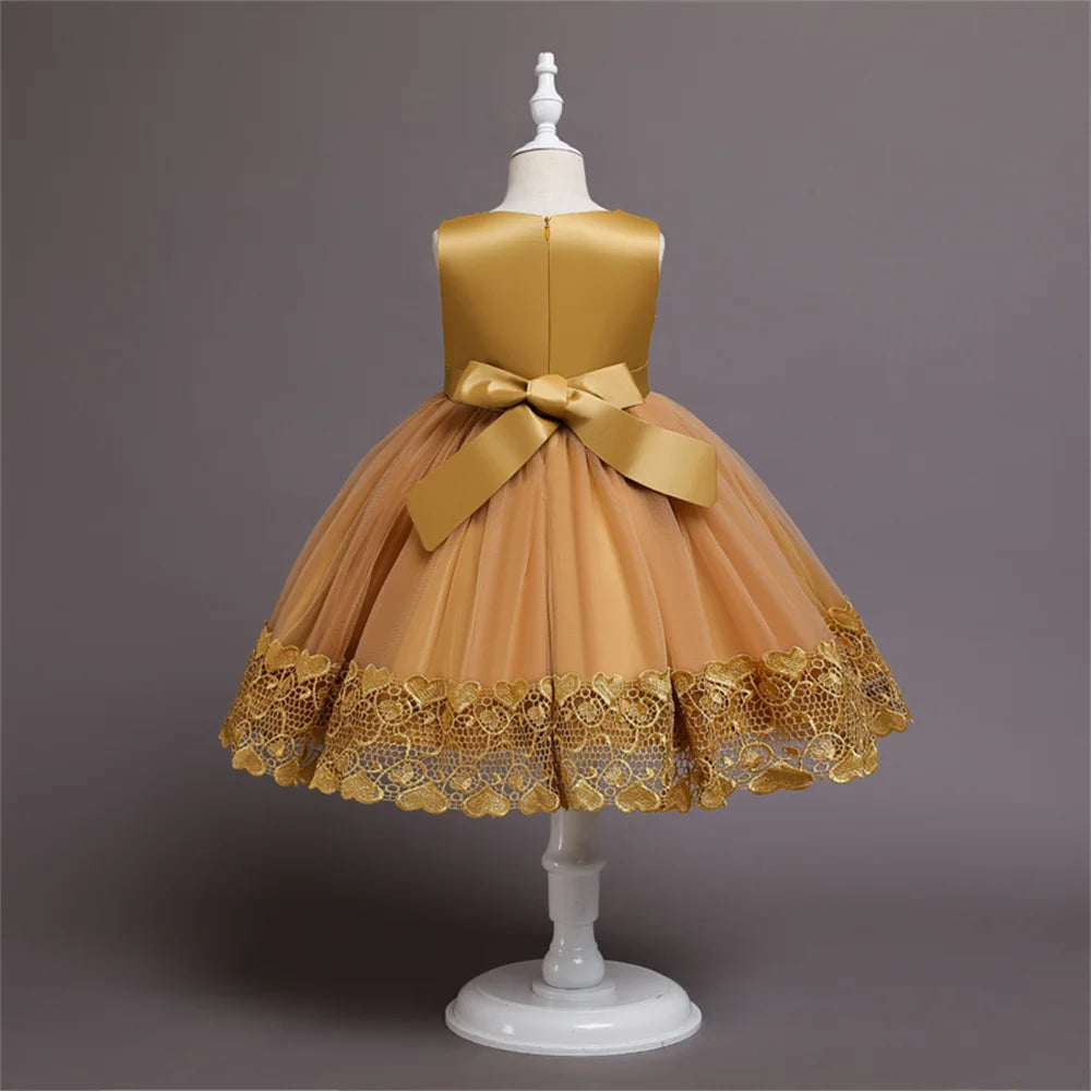 Vestido Princesa Niña sin Mangas | Encaje con Lazos | Comunión y Ocasiones Especiales