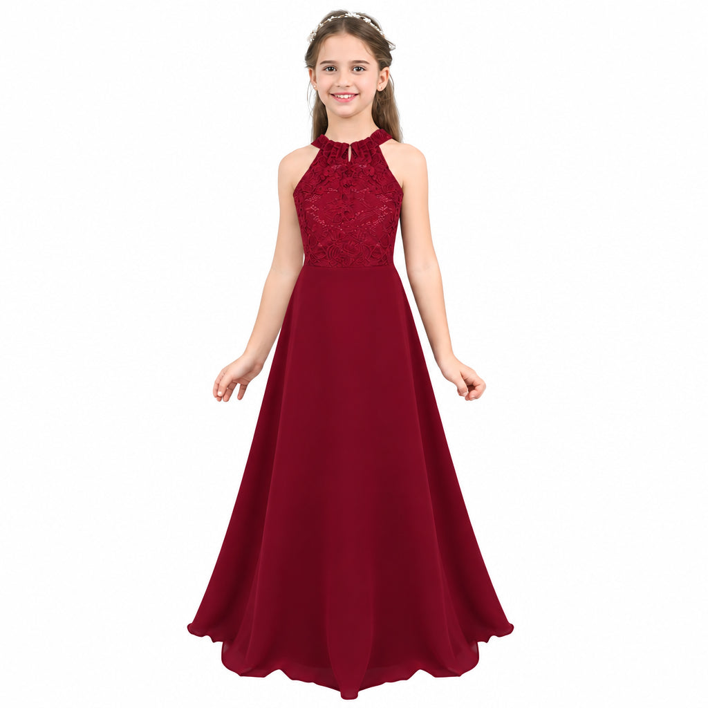 Vestido Largo de Fiesta para Niña con Encaje – Varios Colores