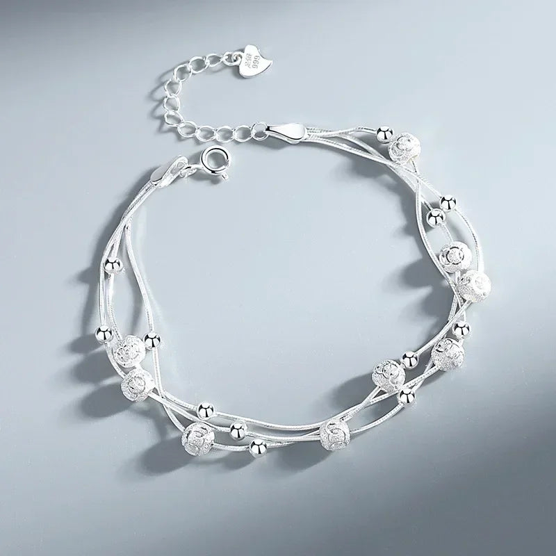 Pulsera Corazón Cristal Azul Estilo Coreano Plata 925 para Mujer