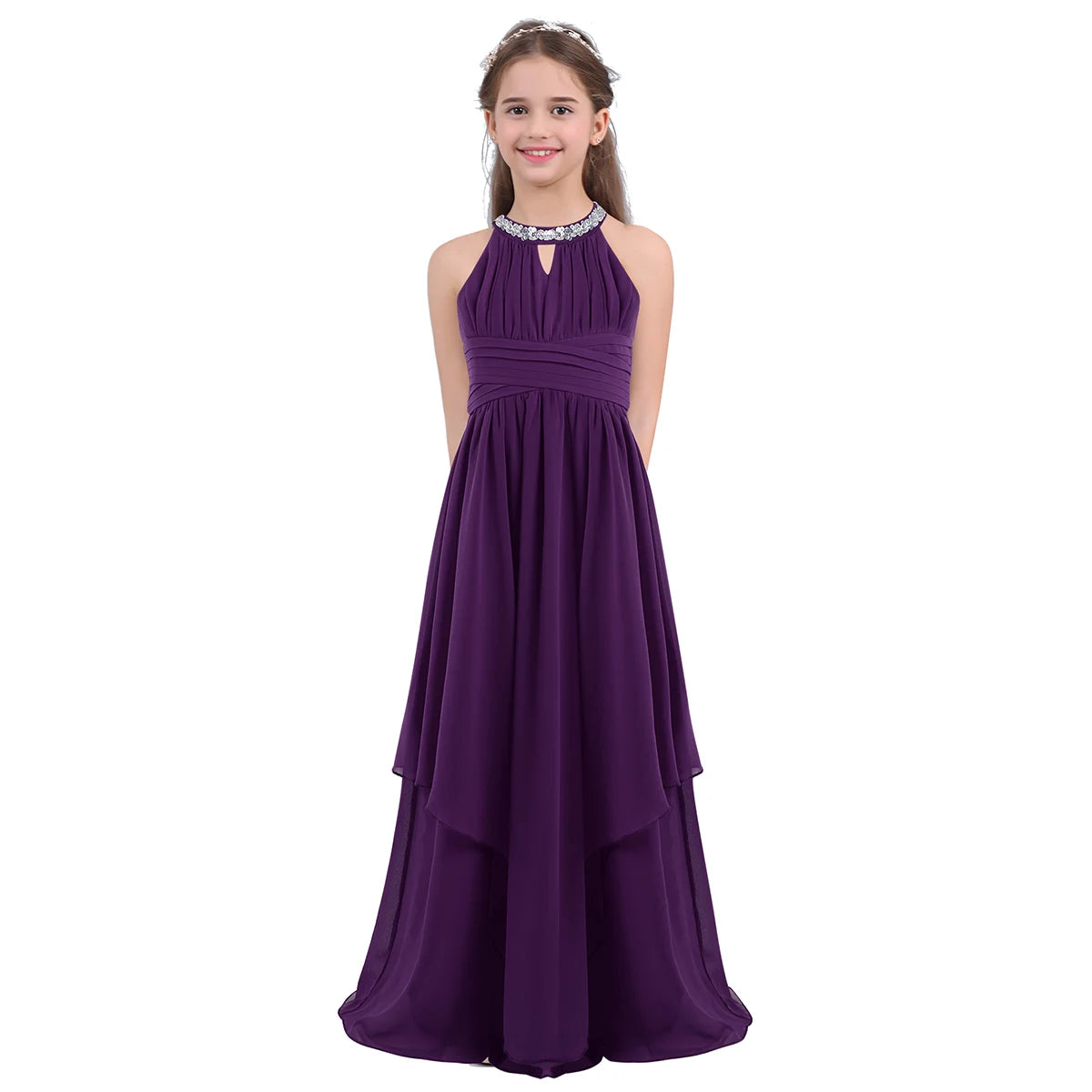 Vestido Largo de Fiesta para Niña con Encaje – Varios Colores