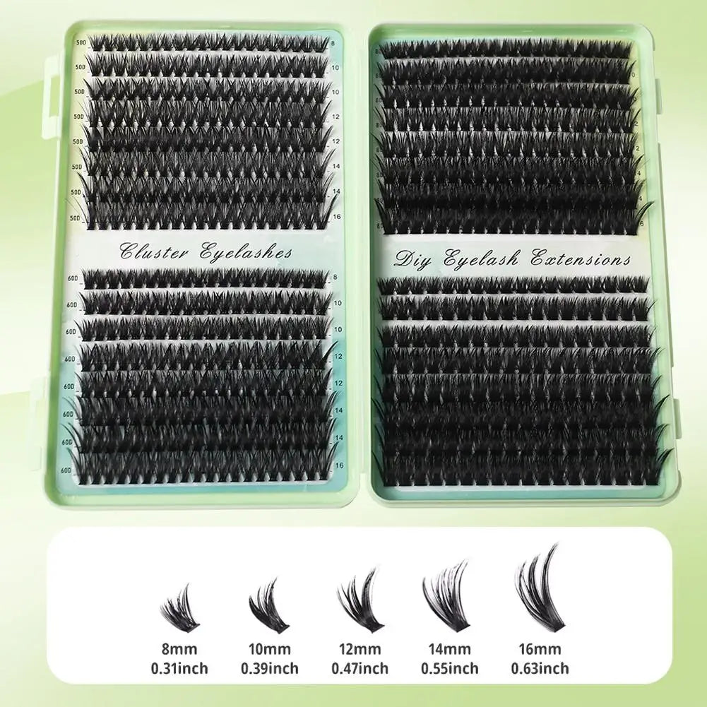 Kit DIY Extensiones Pestañas 50D-100D Clusters 8-16mm Individuales - Con Adhesivo y Sellador Maquillaje Ojos
