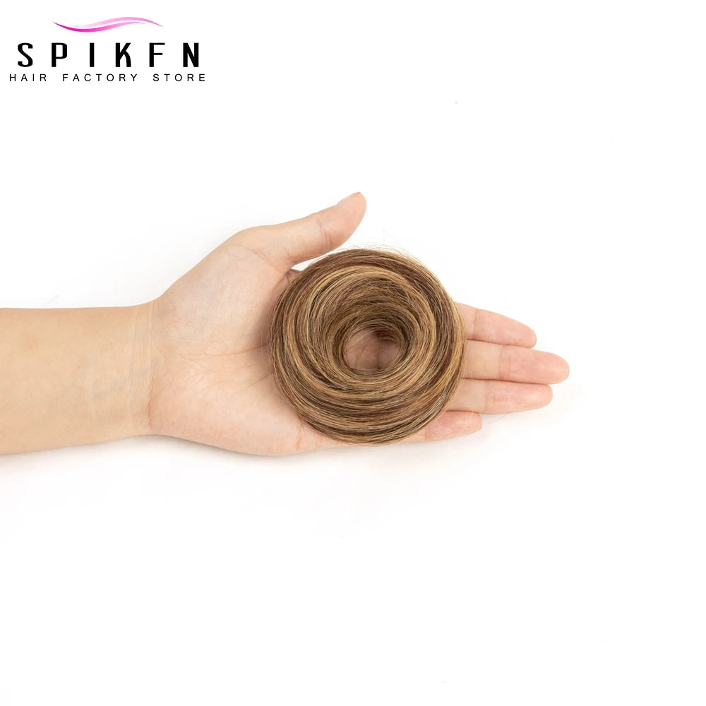 Moño Despeinado de Cabello Humano Remy – Scrunchie Liso con Banda Elástica | Extensión Cola de Caballo para Mujer